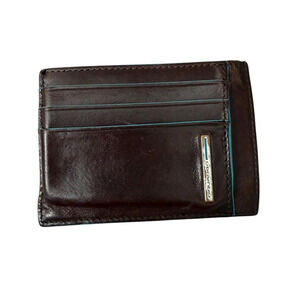 Piquadro Italian Leather Card Wallet Mens Brown Blue Classic EDC Slim